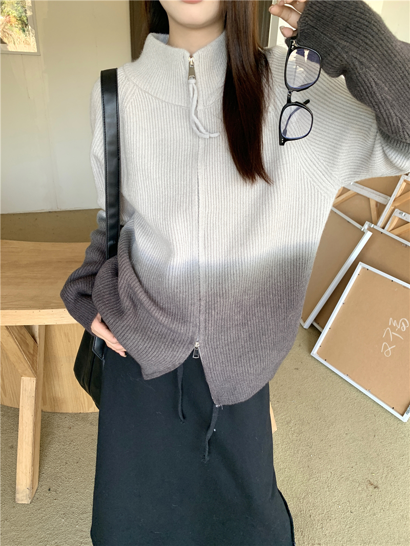 實拍 秋咖奶凍美拉德漸變開衫超柔瑪麗 漸變大翻領針織開衫