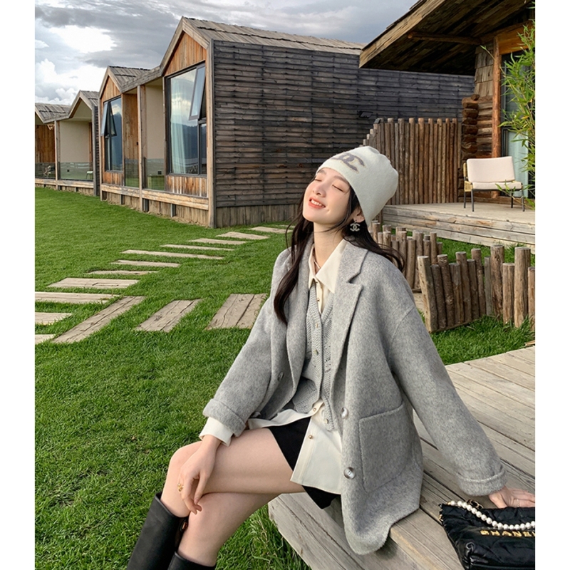 Miss Chipmunk urban set camel wool blended woolen jacket short style for little people to wear a complete set