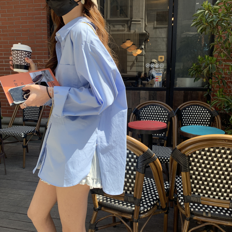 The smallest sea loose blue shirt women's design niche jacket shirt spring layering long-sleeved top