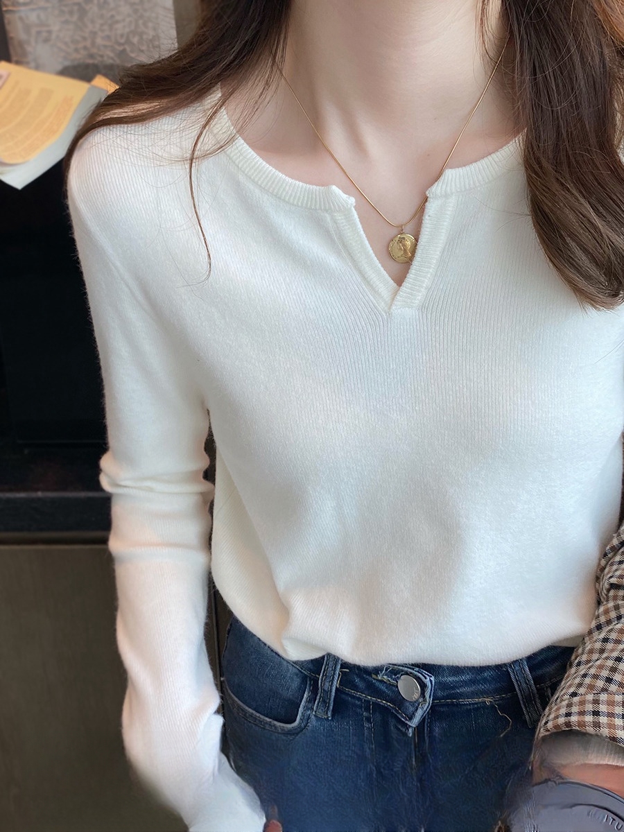 v領針織衫女2023早秋新款設計感小眾洋氣毛衣內搭打底衫長袖上衣