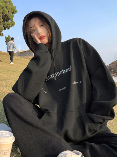 Official picture autumn and winter hooded velvet thickened sweatshirt for women  new pullover Korean style oversize jacket