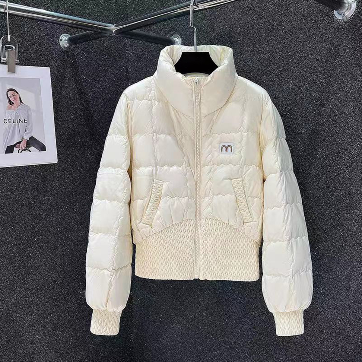 Quality Inspection Official Picture Winter Clothes Pleated Pleated Cotton Clothes Women's Short Waist Slim Half Turtle Collar Zipper Cardigan Warm Jacket