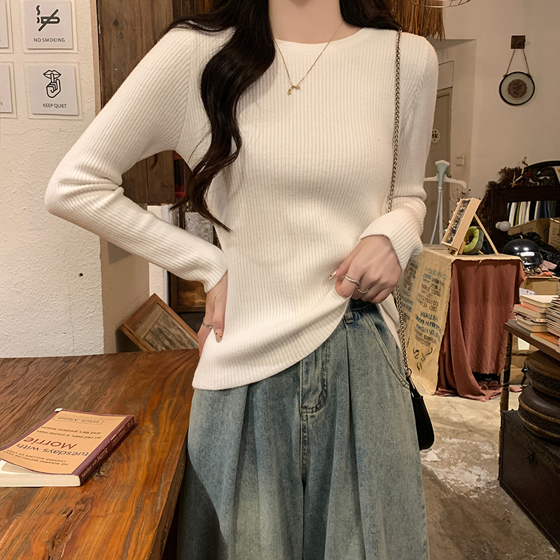 實拍 秋冬韓版12針一體絨修身圓領長袖加絨保暖針織衫毛衣女