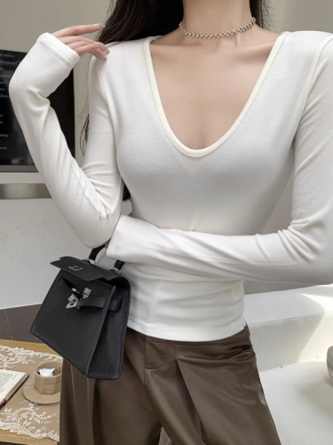 DeRong long-sleeved bottoming shirt pure lust style slim solid color inner T-shirt top