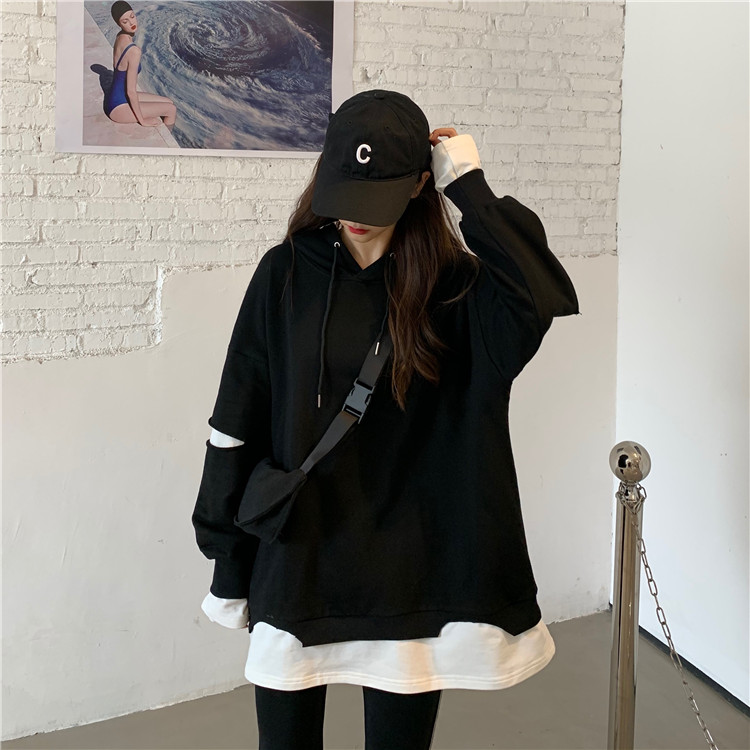 65魚鱗 秋冬新款不規則連帽衛衣女