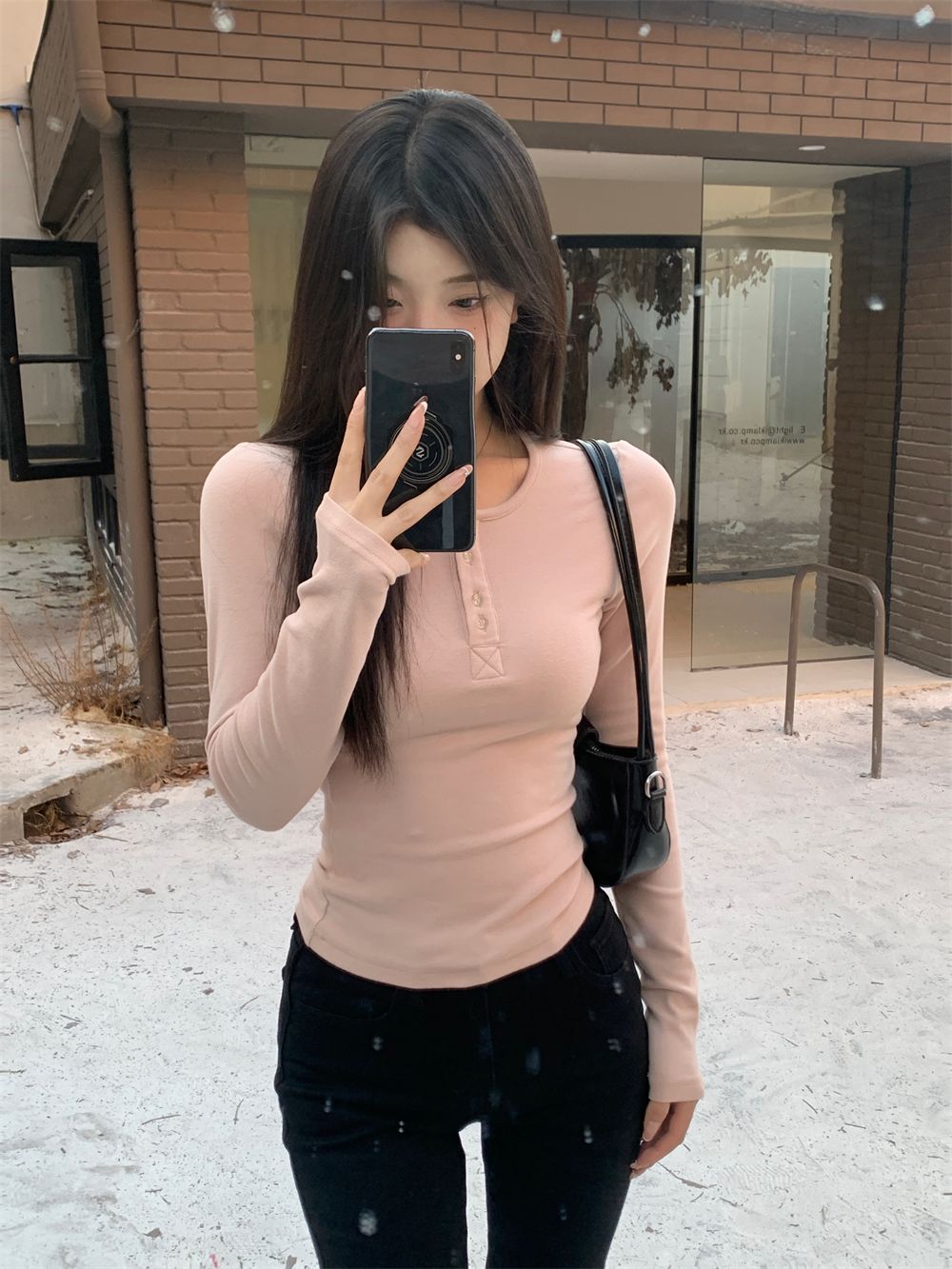 實拍德絨內搭打底衫磨毛軟糯紐扣圓領彈力修身長袖T恤上衣