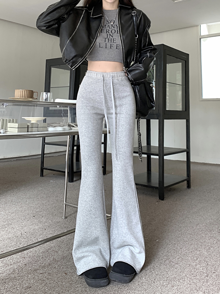 Actual shot of high-waisted drawstring hanging leg pants plus velvet and thickened hot girl floor-length casual trousers