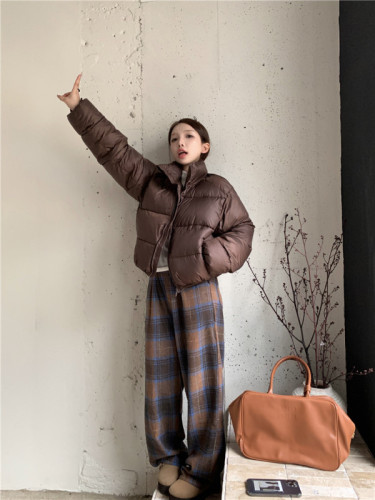 Actual shot of Korean Kendou short cotton coat + fashionable versatile plaid pants