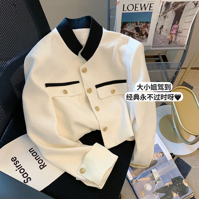 Xiaoxiang style metal buckle curled short jacket for women 2023 spring and autumn new style high-end fashionable temperament long-sleeved top