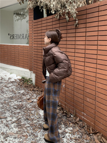 Actual shot of Korean Kendou short cotton coat + fashionable versatile plaid pants