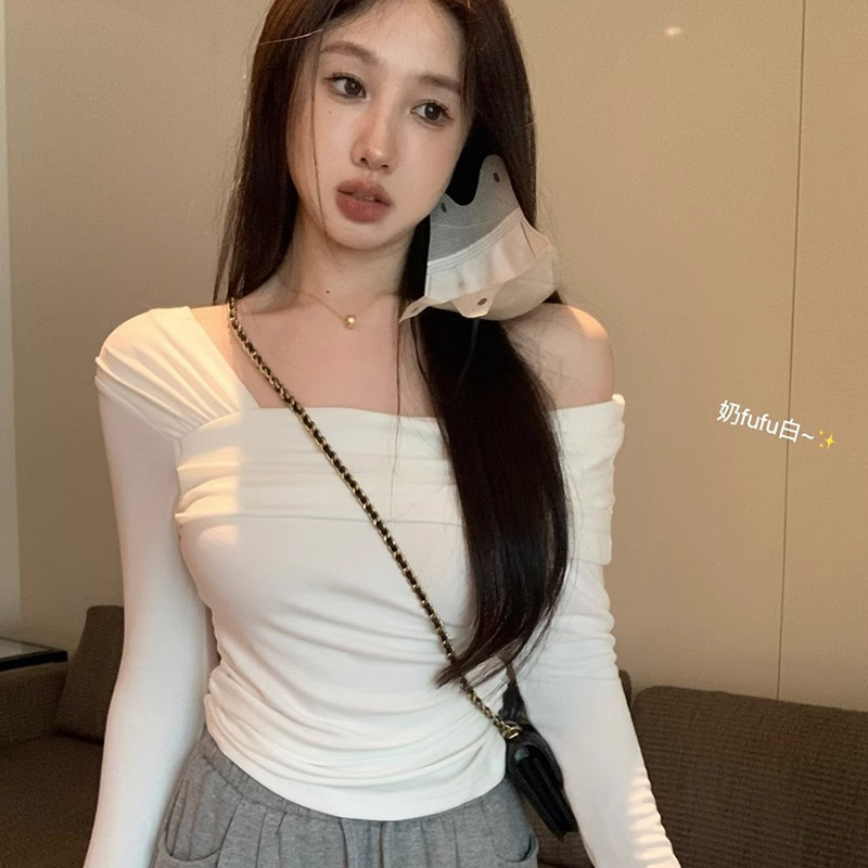 春秋修身喇叭長袖設計感襯衫女辣妹短款新款氣質上衣潮