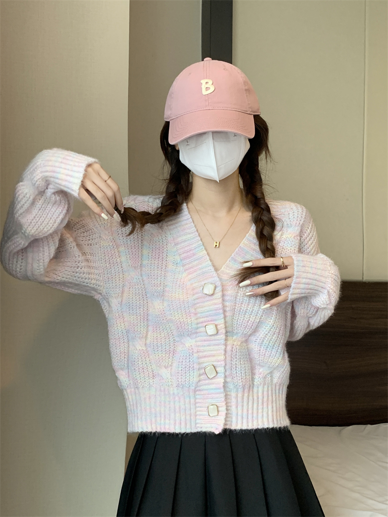 實拍 新款韓版甜美減齡開衫針織毛衣外搭寬鬆短款上衣