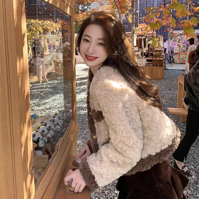 Xiaoxiang Hepburn style lamb plush women's short coat autumn and winter 2023 new style unique high-end Maillard top