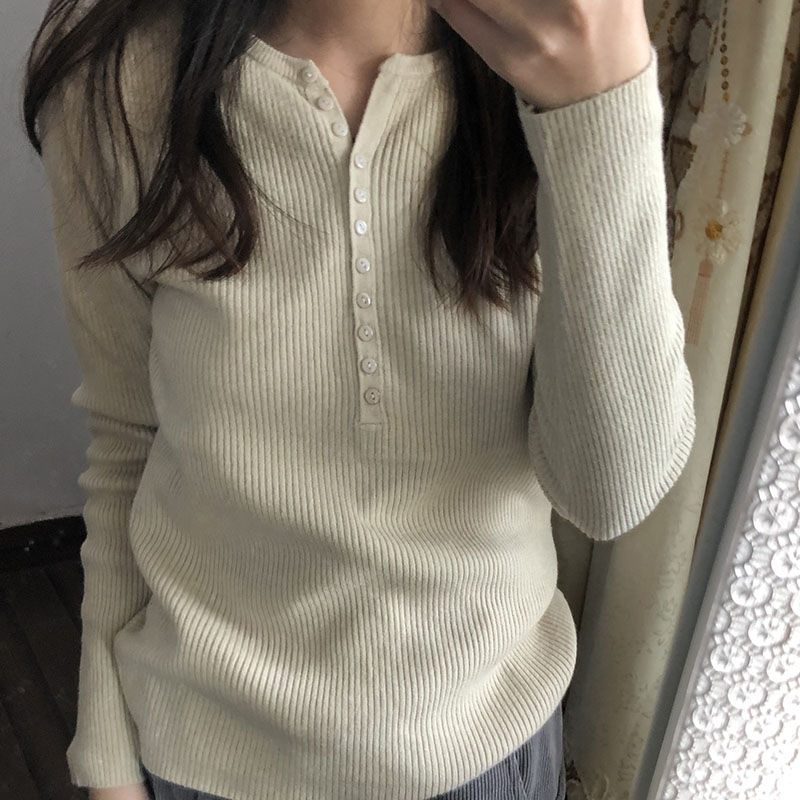 小V領正肩長袖t恤女春秋冬內搭修身針織打底衫設計感小眾別致上衣