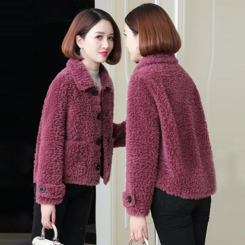Imitation lamb wool coat for women winter new short style small top imitation lamb wool grain velvet short coat