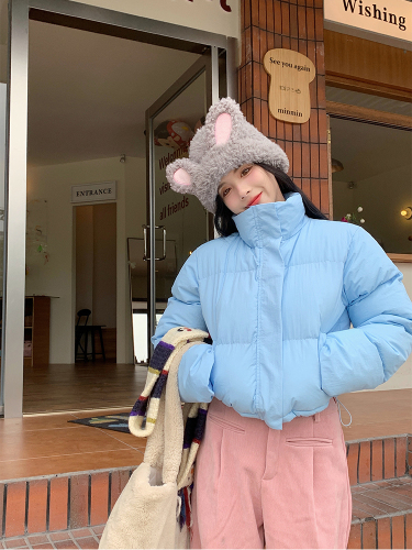 Actual shot of autumn and winter Korean chic simple multi-color stand-up collar versatile thickened short cotton-padded bread coat