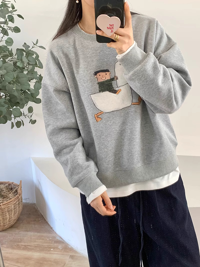 Official photo Chinese cotton composite thin 310g/plus velvet 410g autumn and winter sweatshirt for women with printed loose large size