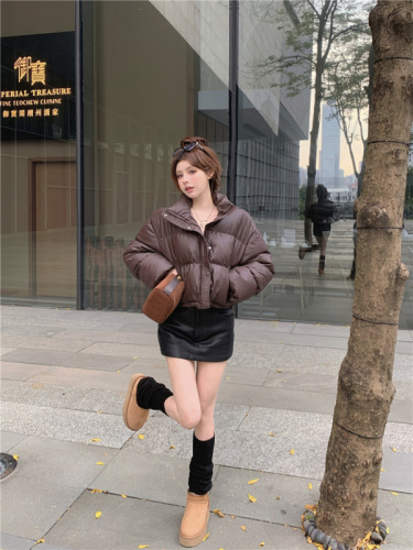 Actual shot ~ no-wash pu leather down jacket short  winter new style thickened stand-up collar bread jacket for small people