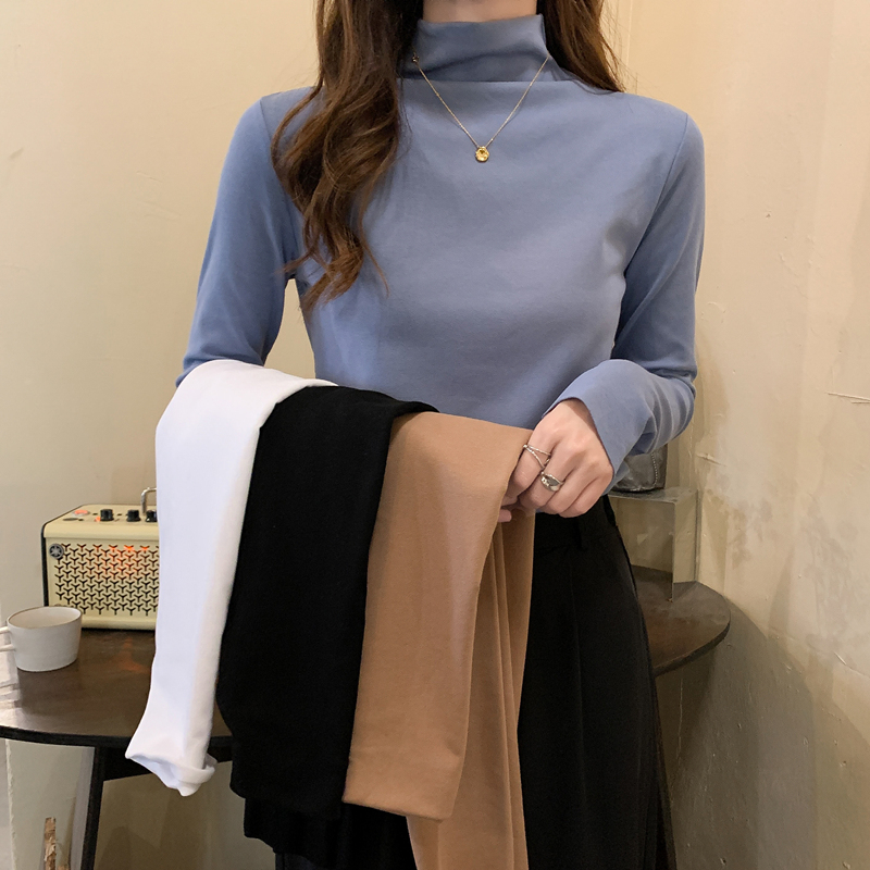 實拍德絨半高領打底衫女2023秋冬長袖t恤女內搭洋氣上衣