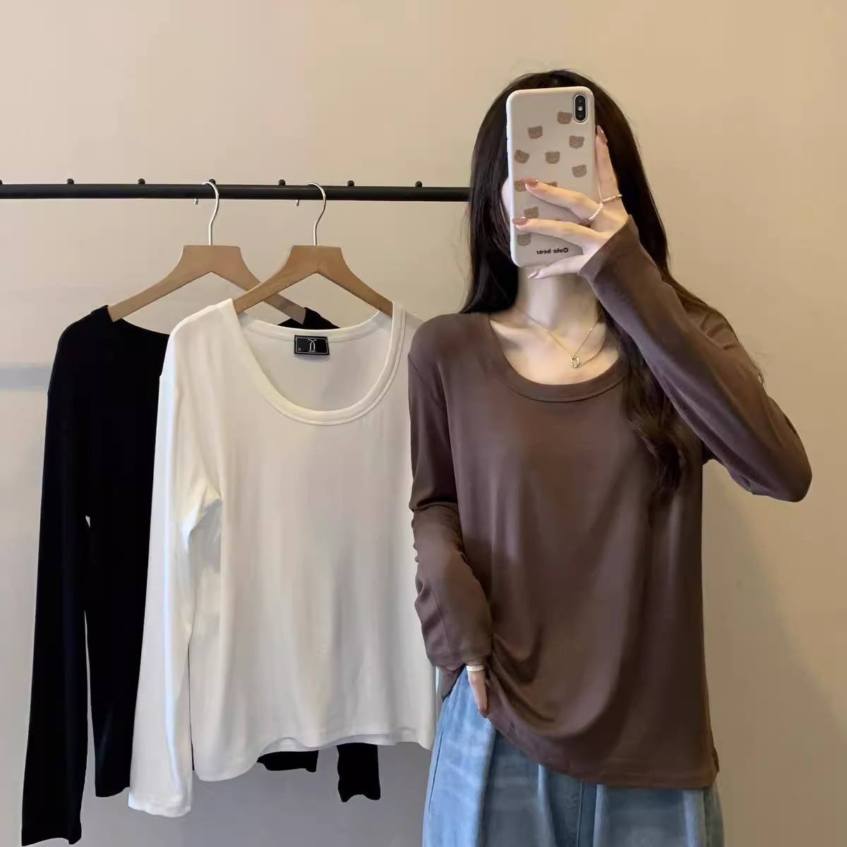 Official picture 200g 95 cotton 5 spandex 2023 autumn loose short T-shirt women's long sleeves