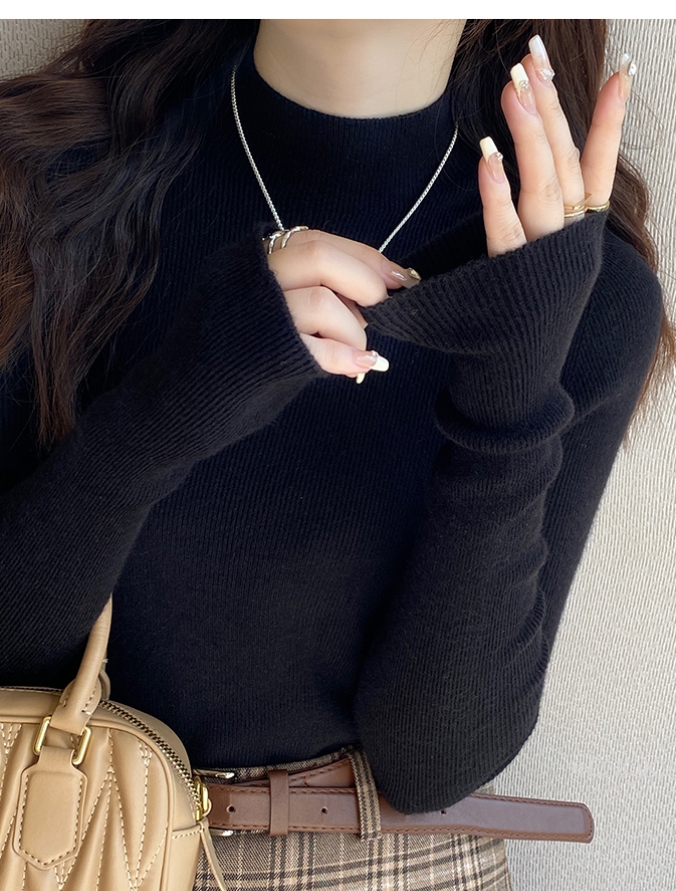 Bottoming shirt for women 2023 new autumn and winter high-end half-turtleneck sweater with cashmere long-sleeved knitted top