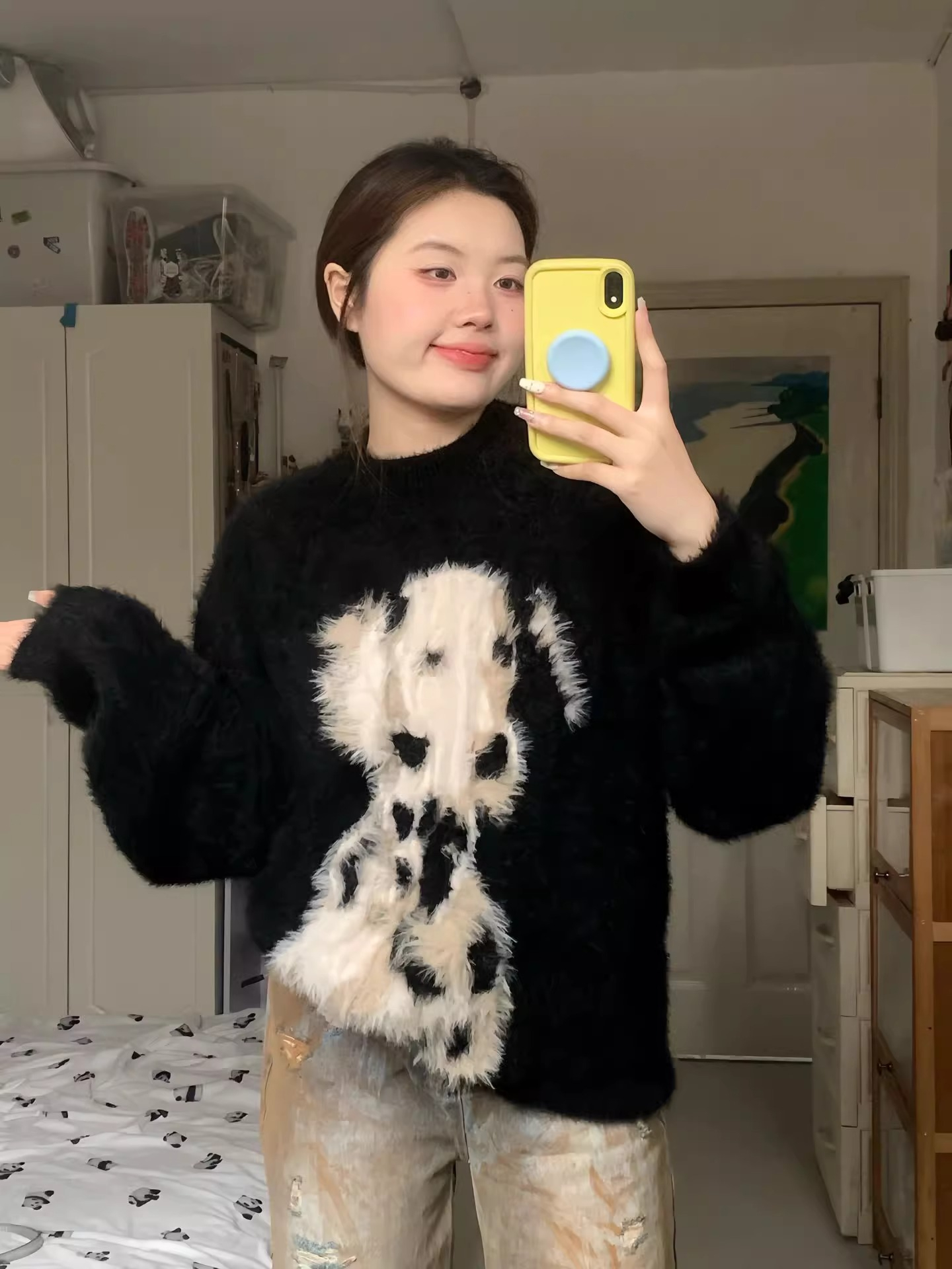 Imitation mink quality design niche 2023 autumn and winter new style loose lazy sweater
