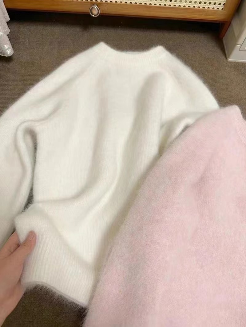 優質 冬季韓系新款粉色浣綿羊絨圓領套頭毛衣休閒百搭針織衫