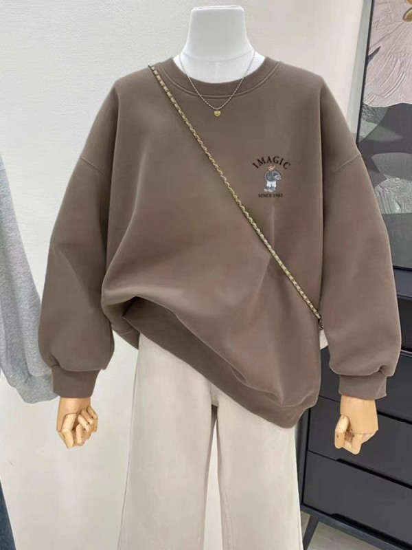 2023 new velvet thickened winter sweatshirt women's printed large size women's top