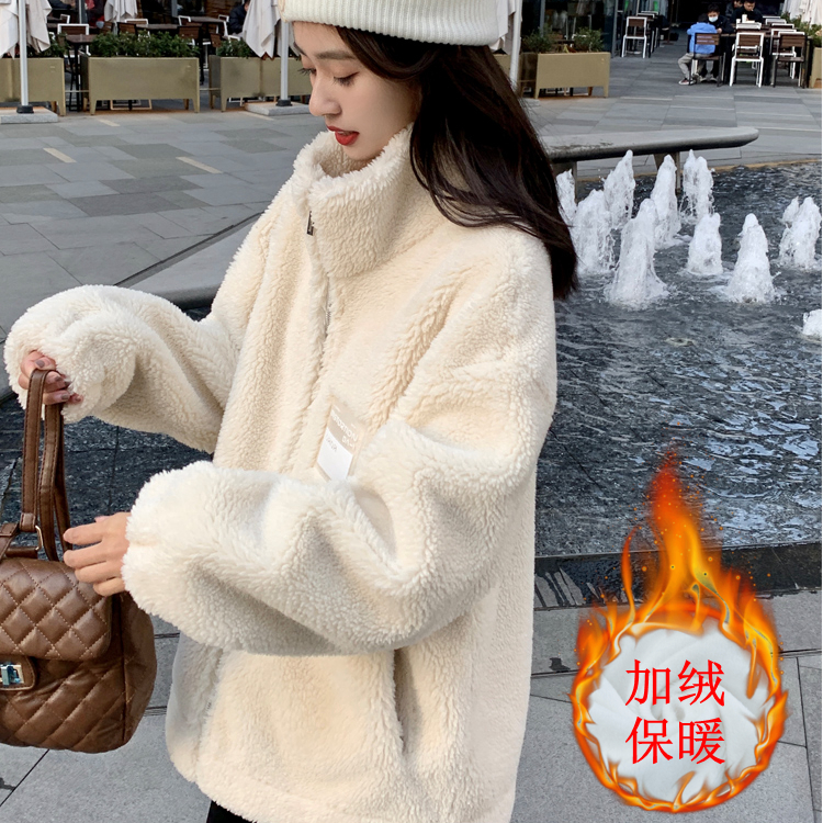 Thickened lamb wool cotton coat for women autumn and winter 2023 new Korean style high-end and super good-looking polar fleece cotton coat