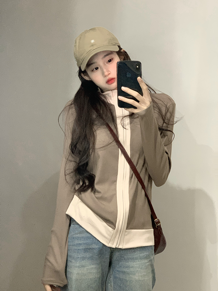 Actual shot~Versatile slimming spring and autumn long-sleeved color-blocked jacket, trendy and versatile