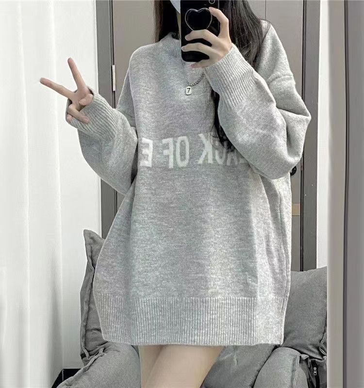 Autumn and winter new style letter jacquard casual all-match sweater for women Korean style loose slimming lazy style knitted sweater top