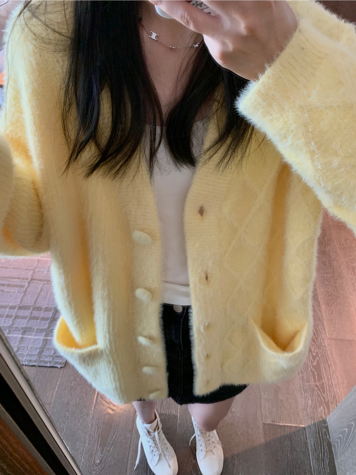 奶黃色軟糯慵懶奶乎乎v領秋冬女毛衣超好看仙女開衫外套針織上衣