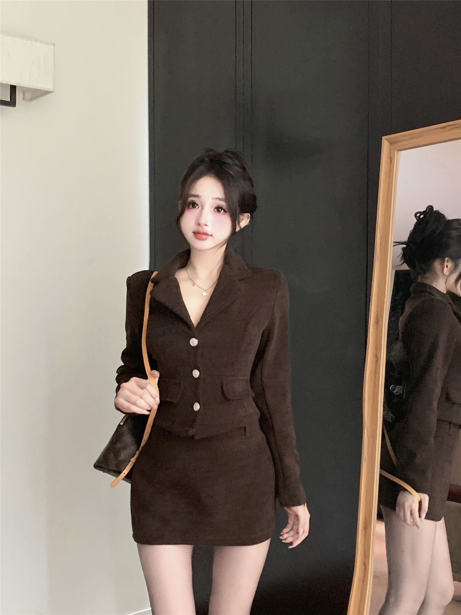 Real shot ~ Xiaoxiangfeng suit winter fashion high-end suit jacket temperament age-reducing skirt two-piece set