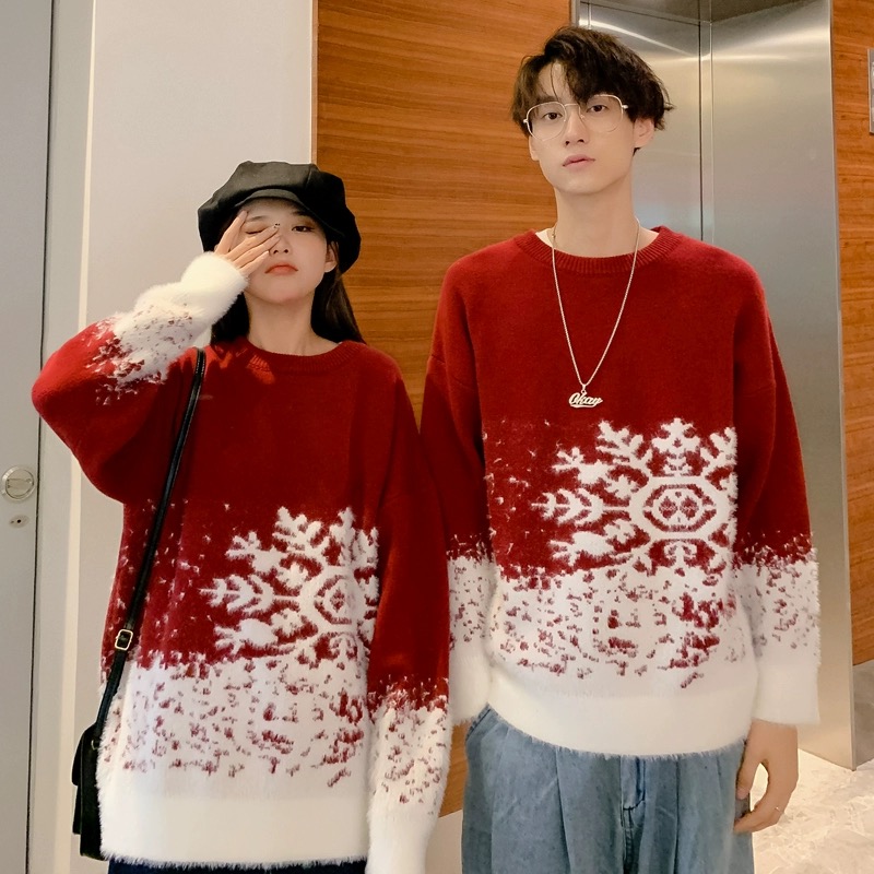 Christmas Couple Outfit Autumn and Winter Thickened New Year Sweater Year of the Rabbit Red Casual Zodiac Year New Year Sweater Jacket