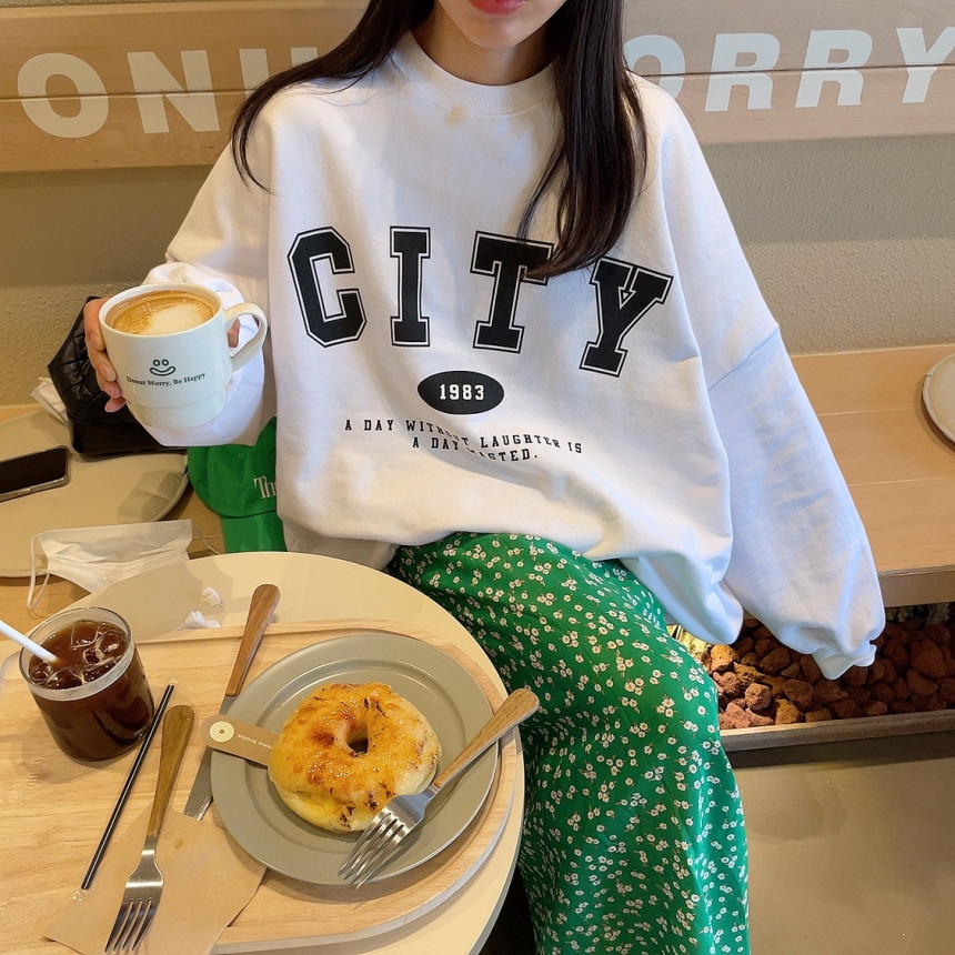 Chinese cotton composite thin 310g/plus velvet 410g autumn and winter sweatshirt for women with print