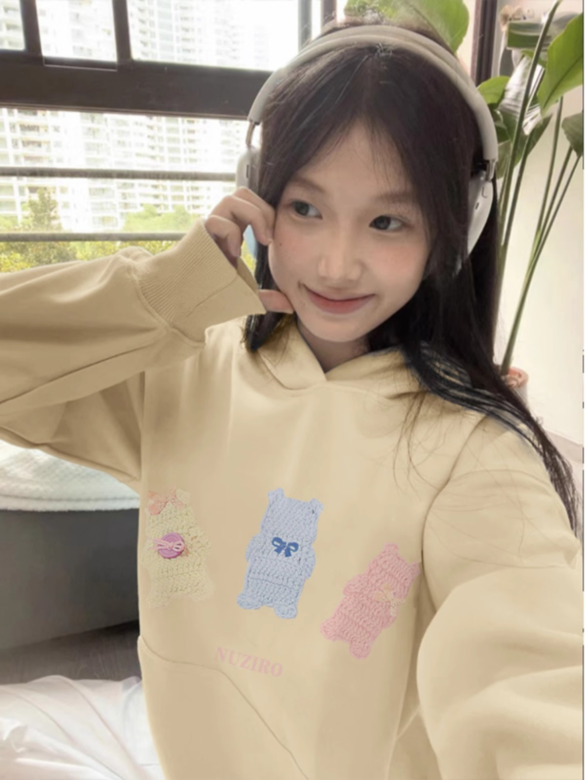 防棉華棉複合牛奶絲300克/銀狐絨400克連帽衛衣女