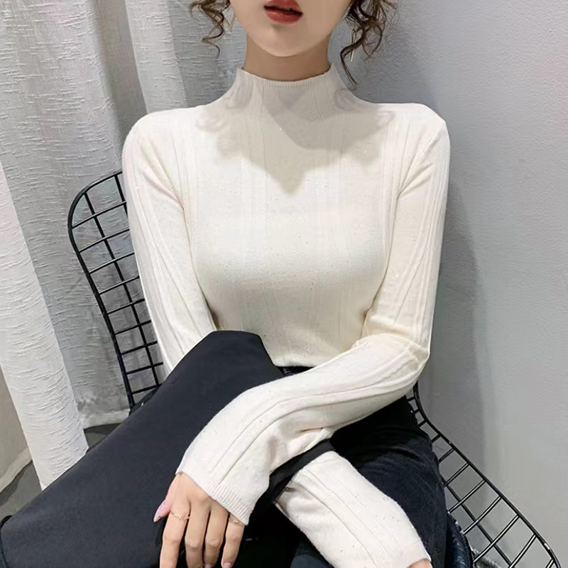 Quality knitted sweater for women in autumn and winter new style slim fit top half turtleneck bottoming shirt with sweater inside