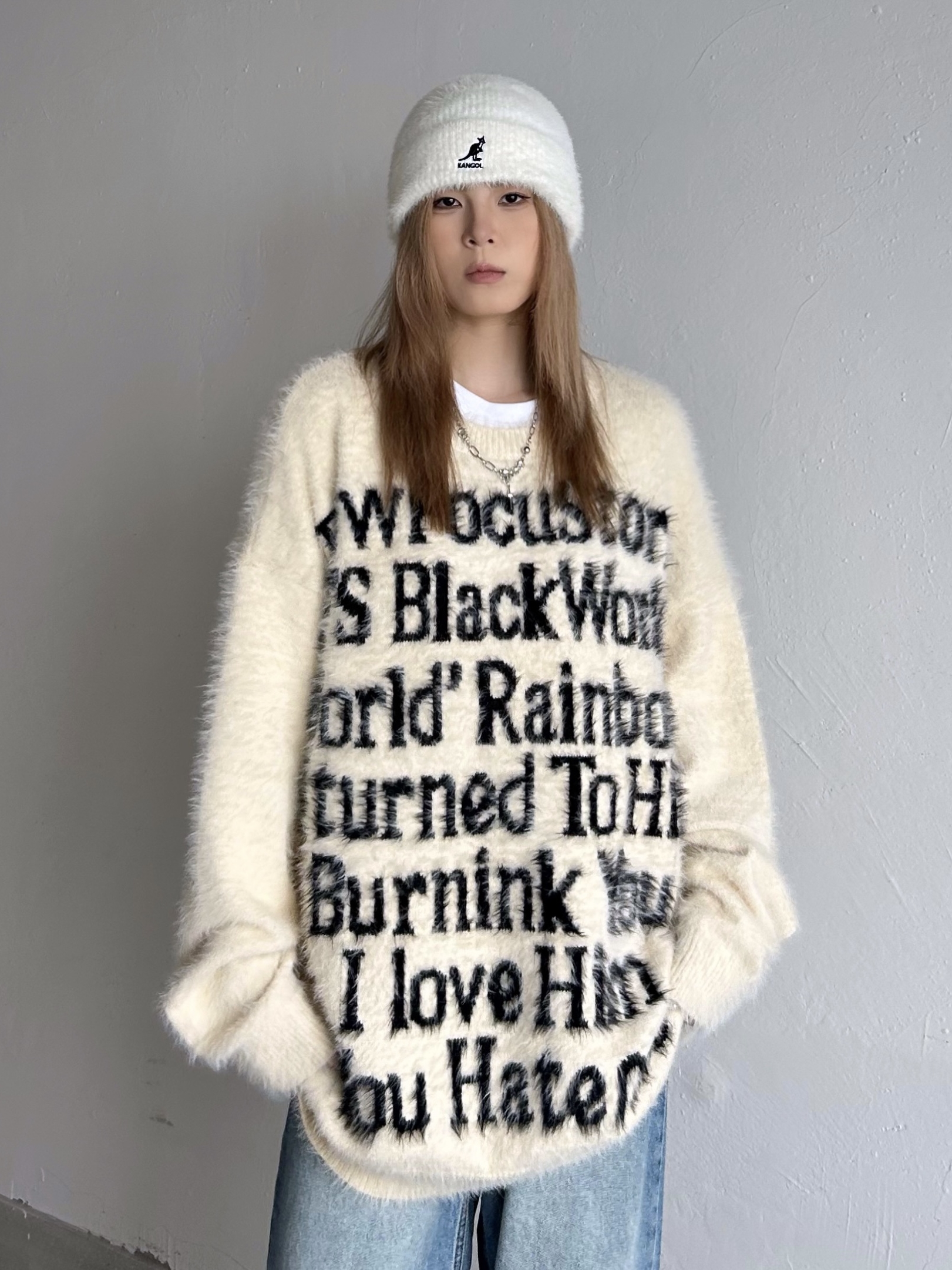 Wowa美式情侶毛衣秋冬款復古馬海毛小眾慵懶風圓領針織衫男女潮牌