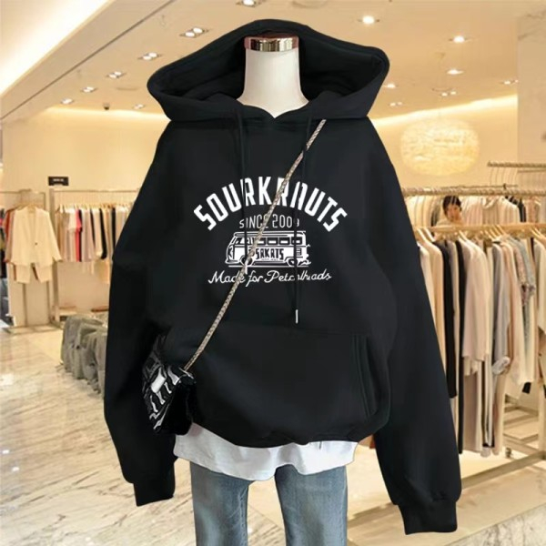 2023 winter printed velvet thickened sweatshirt women's hooded simple high-end top