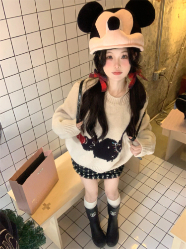 Real shot!  Japanese round neck Christmas cat pullover sweater new loose sweet versatile sweater top