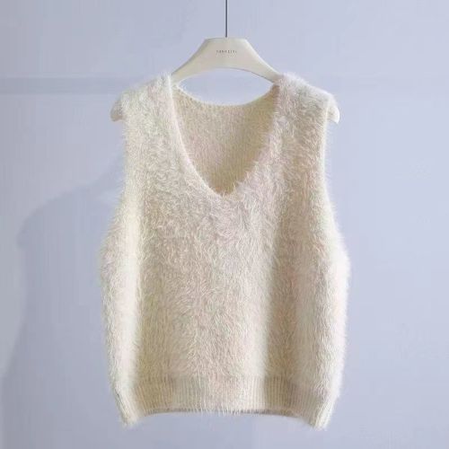 Retro style imitation mink velvet sweater women's vest new style  spring and autumn loose V-neck sleeveless knitted vest thick