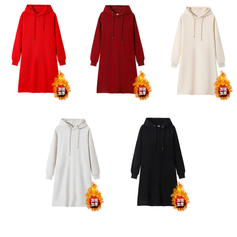 Chinese cotton composite super soft 400g blank version over the knee long fleece hooded sweatshirt