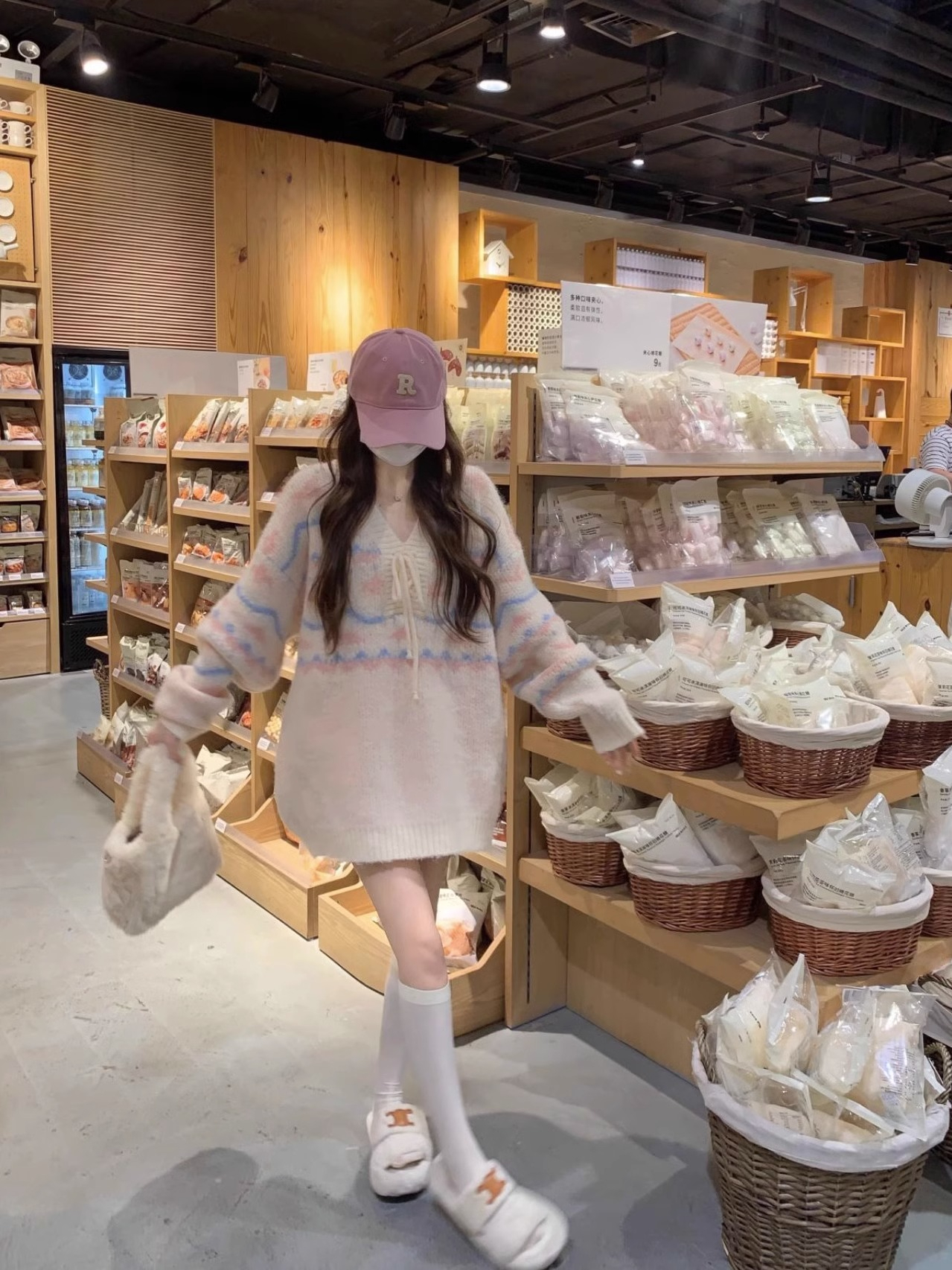 溫柔風氣質棉花糖復古拼色綁帶寬鬆套頭毛衣針織衫女甜美慵懶上衣