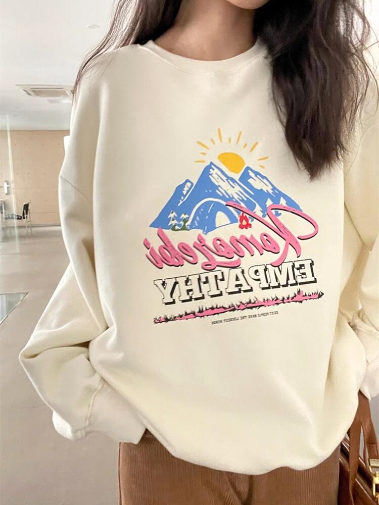 Chinese cotton composite thin 310g/plus velvet 410g autumn and winter sweatshirt for women with print