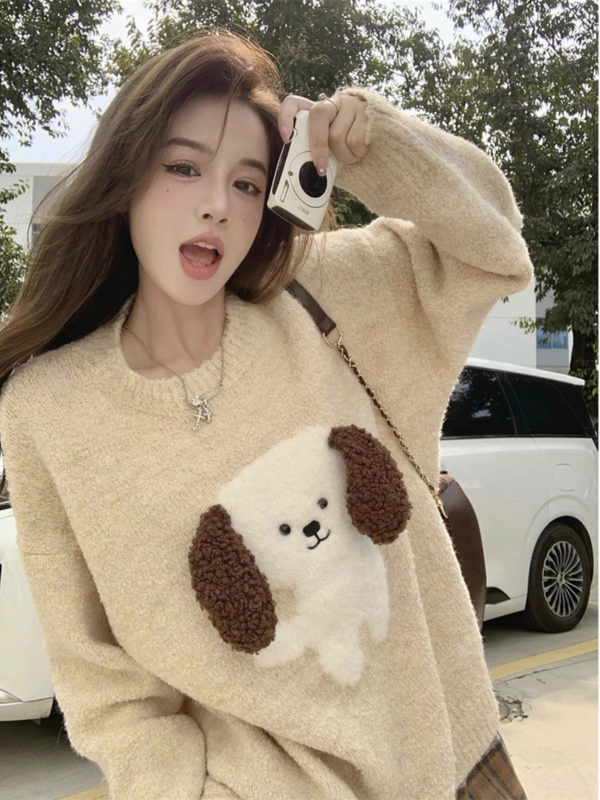 可愛小狗毛衣女秋冬新款寬鬆時尚ins設計感小眾慵懶風針織衫上衣
