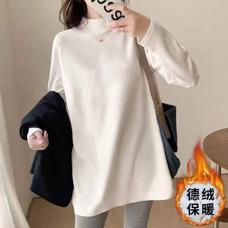 加絨加厚半高領打底衫女秋冬修身內搭保暖長袖T恤上衣潮ing