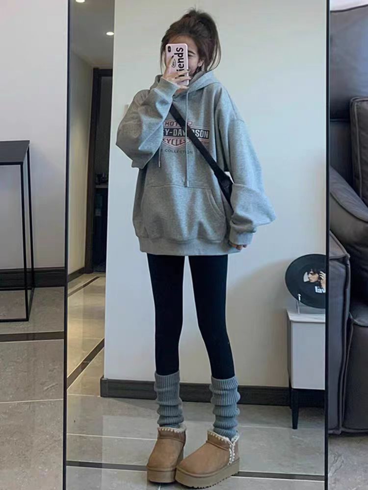 Thin Chinese cotton milk silk plus velvet Chinese cotton silver fox velvet printed sweatshirt women's hooded simple high-end top