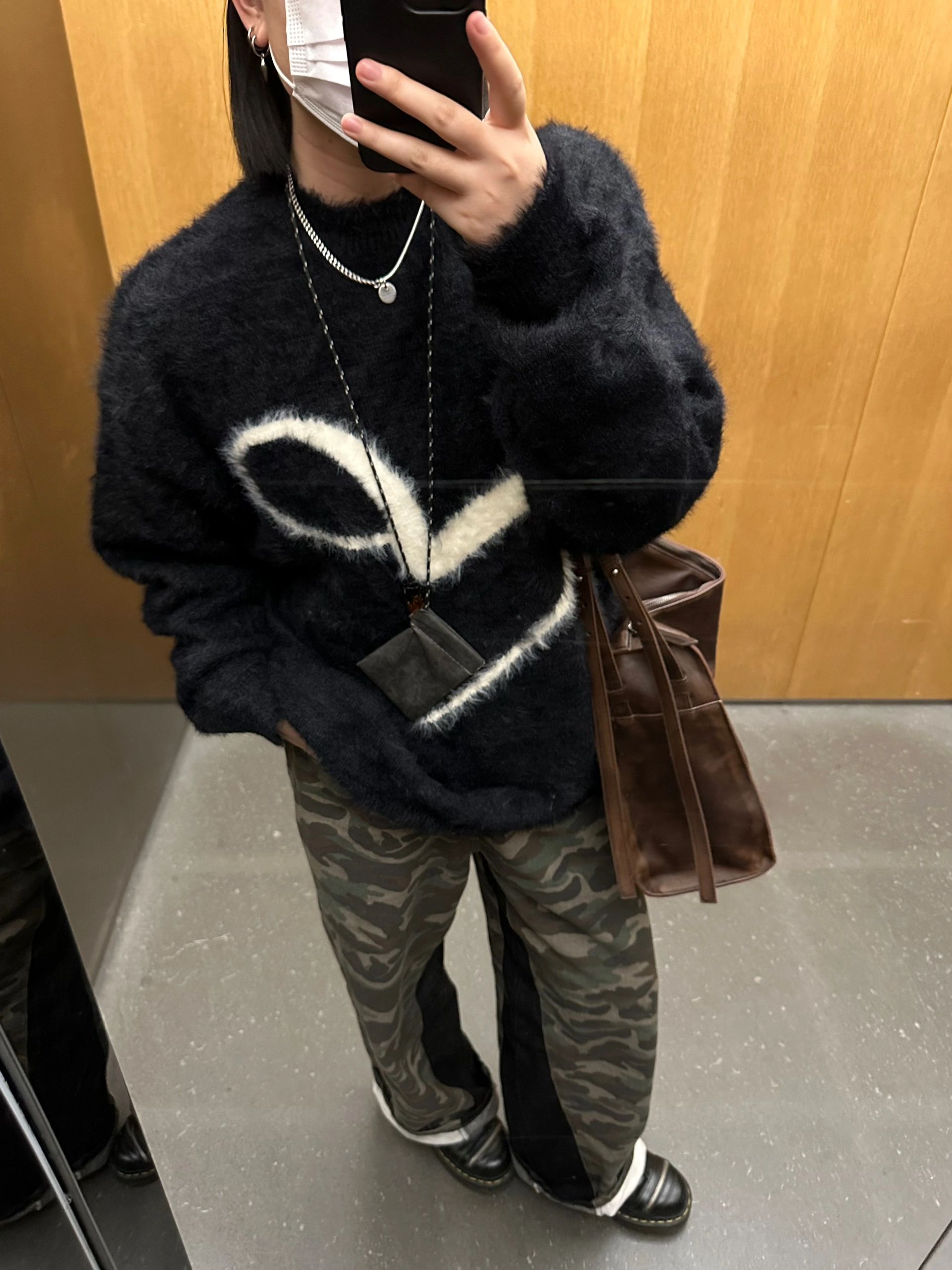 黑色套頭毛衣女款春秋季秋冬寬鬆慵懶風軟糯馬海毛加厚設計感小眾