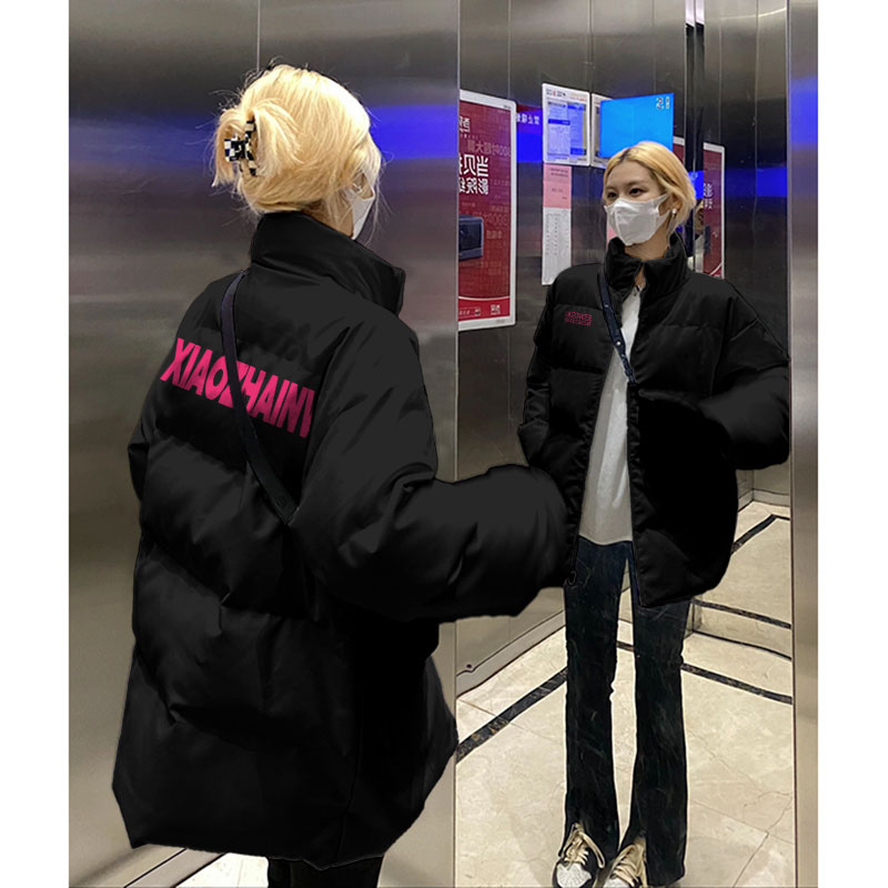 Black cotton coat for women 2023 new autumn and winter loose Korean style thickened bread coat versatile warm jacket top
