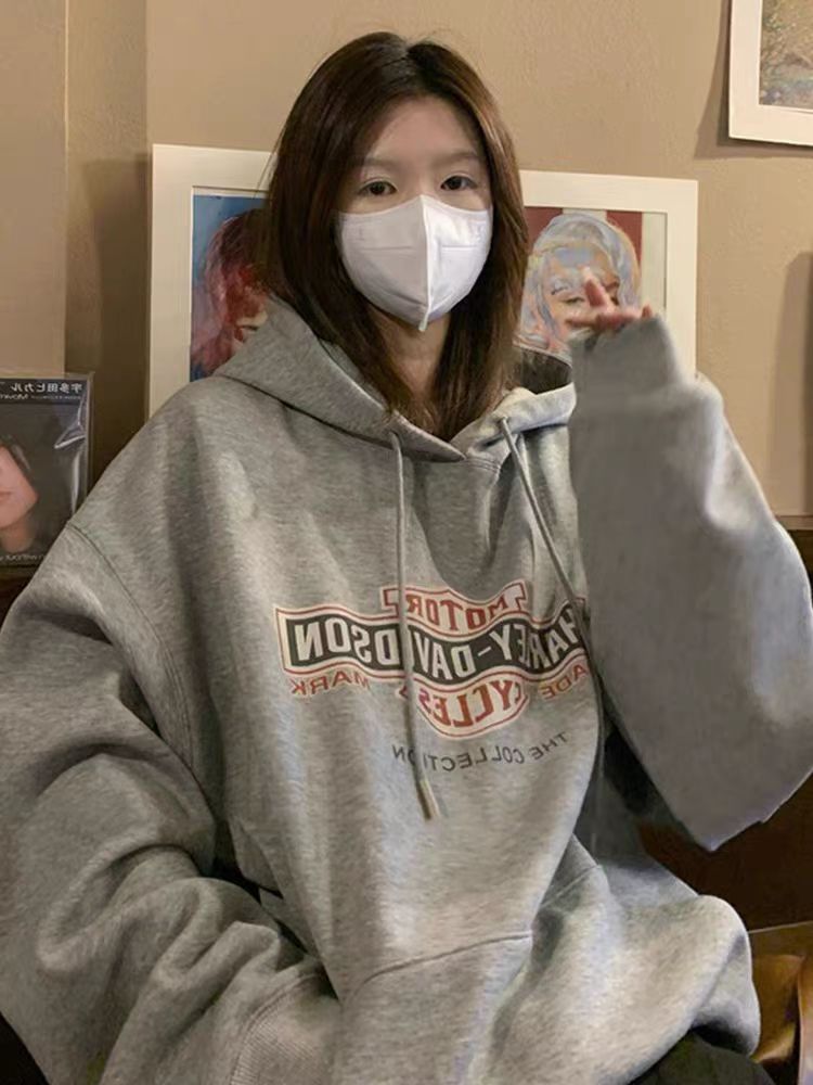 薄款華棉牛奶絲 加絨華棉銀狐絨 印花衛衣女連帽簡約高級感上衣